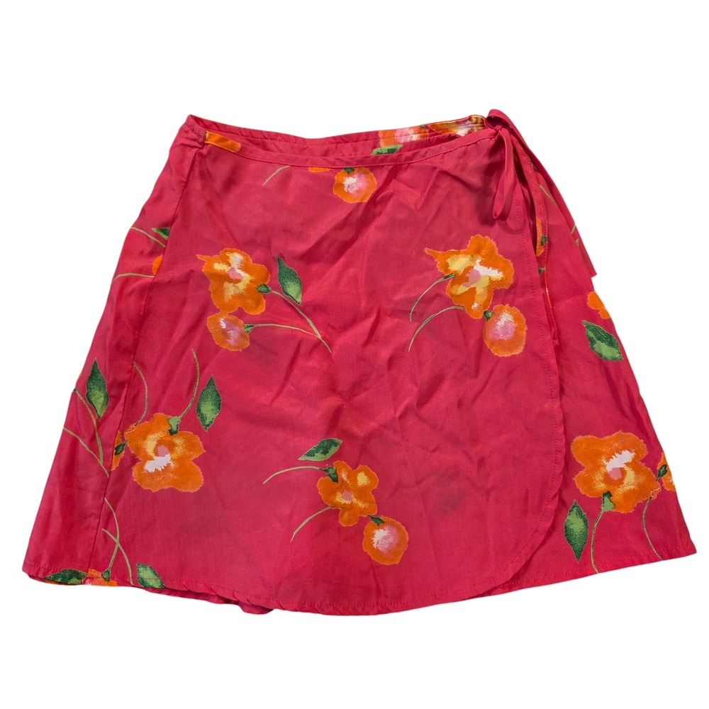 62 East Vintage 90s Pink Orange Floral Wrap Skort Made in USA Rayon Size 3 Retro